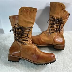 Womens Combat Boots Brown Lace Up Side Lug Sole Mid Calf Size US 12 NWOT Edgy